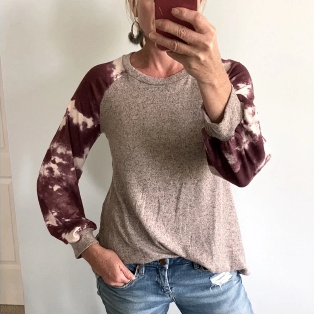 Tie Dye Sleeves Brushed Hacci Top - Picture 1 of 6